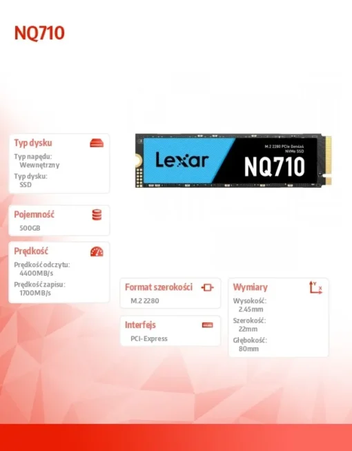 Lexar SSD NQ710 500GB NVMe 4x4 2280 4400/1700MB/s - Image 4