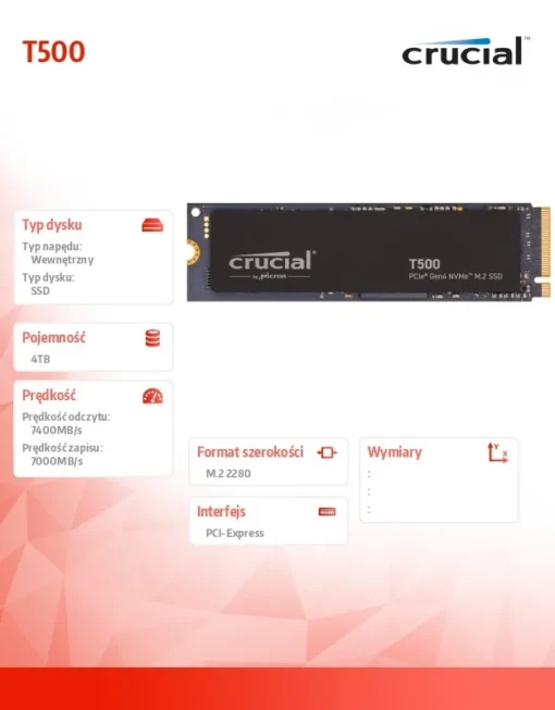 Crucial SSD T500 4TB M.2 NVMe 2280 PCIe 4.0 7400/7000 - Image 2