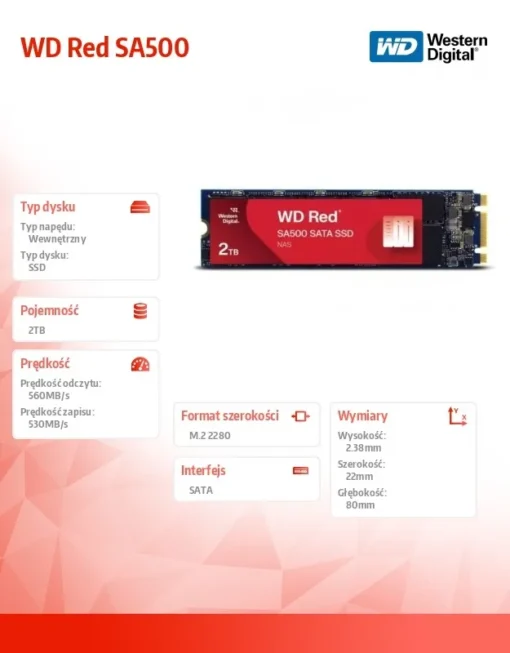 Western Digital SSD диск Red SSD 2TB M.2 2280 SA 500 WDS200T1R0B - Image 5