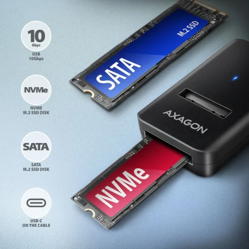 AXAGON ADM2-CM USB-C adapter Gen 2 M.2 NVMe/SATA SSD - Image 2