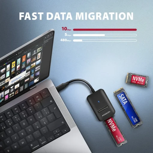 AXAGON ADM2-CM USB-C adapter Gen 2 M.2 NVMe/SATA SSD - Image 3