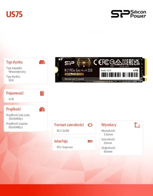 Silicon Power SSD drive US75 4TB M.2 PCIe Gen4x4 NVMe 1.4 7000/6500 MB/s - Image 5