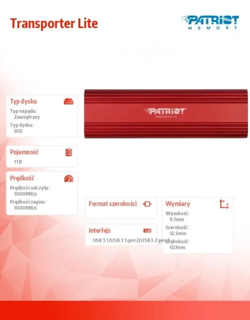 Patriot SSD drive 1TB Transporter Lite 1000/1000 MB/s Type-C - Image 5