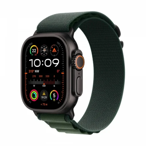 Apple Watch Ultra 2 GPS + Cellular 49 mm Black Titanium Case with Dark Green Alpine Loop - Small