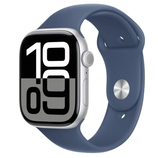 Apple Watch Series 10 GPS 46 mm Silver Aluminium Case with Denim Sport Band - S/M