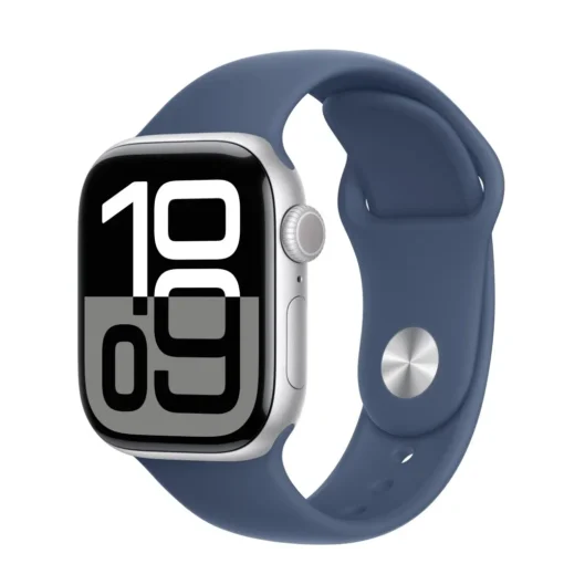 Apple Watch Series 10 GPS + Cellular 42 mm Silver Aluminium Case with Denim Sport Band - M/L