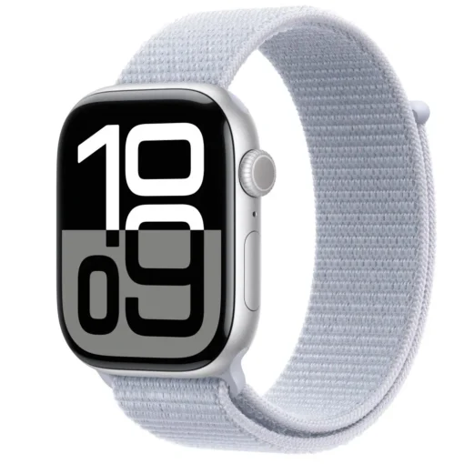 Apple Watch Series 10 GPS + Cellular 46 mm Silver Aluminium Case with Blue Cloud Sport Loop