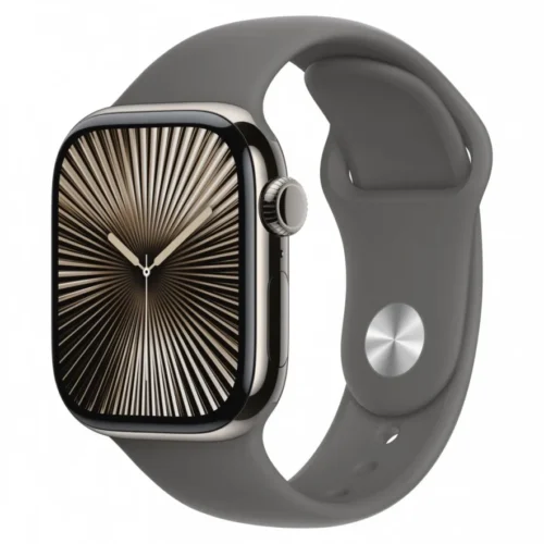 Apple Watch Series 10 GPS + Cellular 42 mm Natural Titanium Case with Stone Grey Sport Band - S/M