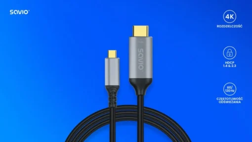 Savio Cable USB-C to HDMI v2.0b, 3m, copper CL-184 - Image 3