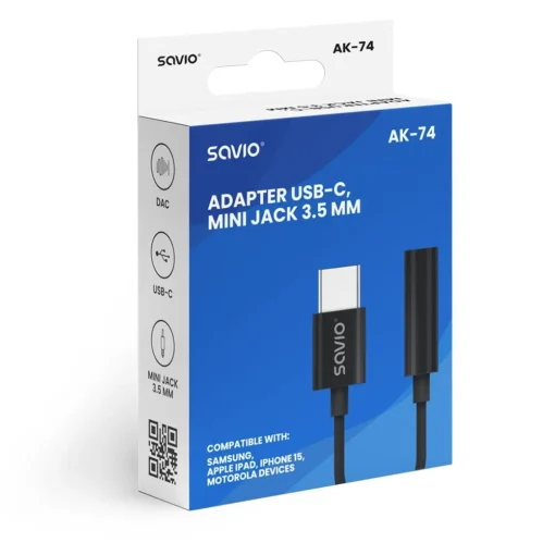 Savio Adapter audio USB-C Jack 3,5mm AK-74 - Image 2