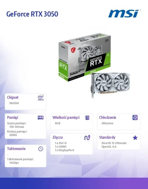 MSI видео карта GeForce RTX 3050 VENTUS 2X XS 8G OC GDDR6 128bit white - Image 2