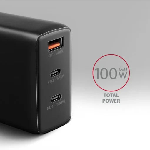 AXAGON ACU-DPQ100 GaN 3xport wall charger 100W black - Image 2