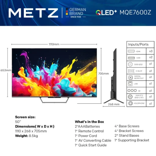 Телевизор METZ 50MQE7600Z, 50"(126 см), QLED, Google TV, 4K/UHD, 60Hz - Image 2