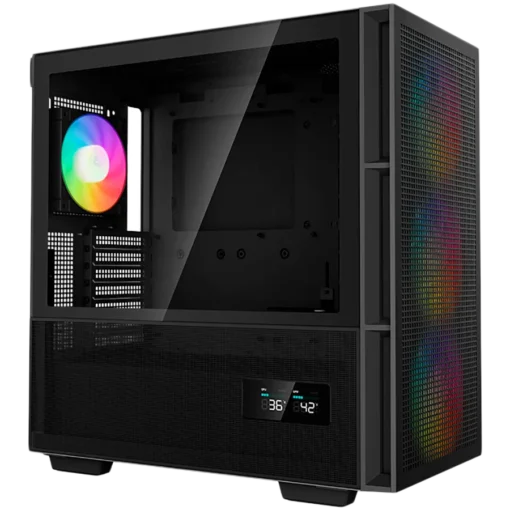 Кутия за компютър DeepCool CH560 Digital, Mid Tower, Mini-ITX/Micro-ATX/ATX/E-ATX, 1xUSB3.0, 1xType-C, 1xAudio, 3x140mm + 1x120mm Pre-Installed ARGB Fans, Tempered Glass, Mesh Panels, Dual-Status Digital Display, GPU Support Arm, Black, R-CH560-BKAPE - Image 2