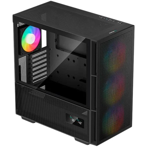 Кутия за компютър DeepCool CH560 Digital, Mid Tower, Mini-ITX/Micro-ATX/ATX/E-ATX, 1xUSB3.0, 1xType-C, 1xAudio, 3x140mm + 1x120mm Pre-Installed ARGB Fans, Tempered Glass, Mesh Panels, Dual-Status Digital Display, GPU Support Arm, Black, R-CH560-BKAPE - Image 3