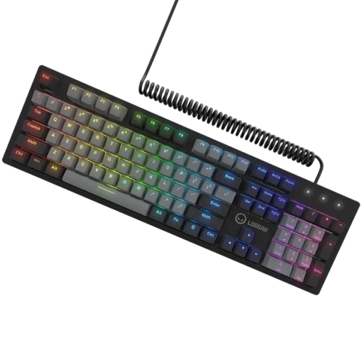 Геймърска клавиатура LORGAR Azar 514, Wired mechanical gaming keyboard, RGB backlight, 1680000 colour variations, 18 modes, keys number: 104, 50M clicks, linear dream switches, spring cable up to 3.4m, ABS plastic+metal, magnetic cover, 450*136*39mm, - Image 3