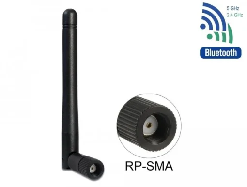 Антена Delock WLAN, 802.11 ac/a/b/g/ni, RP-SMA plug, 2 dBi, Черен - Image 2