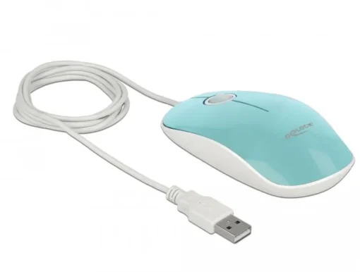 Мишка за компютър, оптична DeLock, USB-A, Кабел 1.3 м, USB, 1200 dpi, Tюркоаз - Image 3