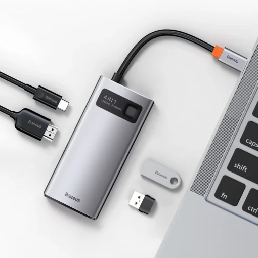 USB хъб Baseus Type-C 4 в 1 с 1х USB 3.0, 1х USB 2.0, 1х HDMI порта, черен - Image 2