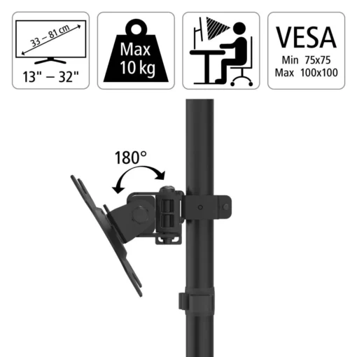 Стойка за монитор за бюро HAMA Регулируема, 13" - 32", 10 кг, Swivel/Tilt, Черен - Image 5