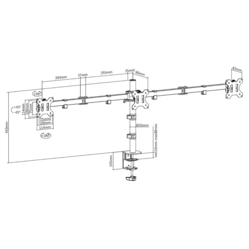 Стойка за 3 мониторa ACT AC8303, За бюро, Регулируема, 27", 21 кг, Черна - Image 5