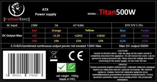 Rebeltec Power supplay ATX ver2.31 TITAN 500W - Image 4