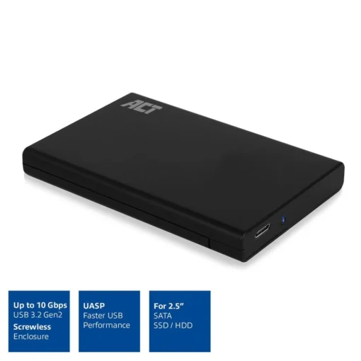 Чекмедже за твърд диск ACT AC1225, SATA, 2.5", USB-C 3.2 Gen2, Черен - Image 2