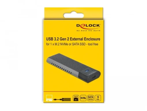 Външна стойка Delock, За M.2 NVMe PCIe или SATA SSD, USB-C 3.2 Gen 2, Инсталация без инструменти - Image 5