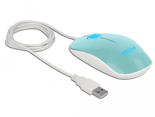 Мишка за компютър, оптична DeLock, USB-A, Кабел 1.3 м, USB, 1200 dpi, Tюркоаз - Image 2