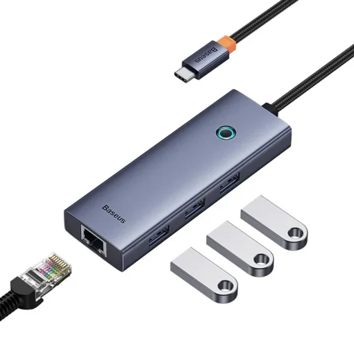 USB хъб Baseus UltraJoy 4 в 1, USB Type-C към 3 x USB 3.0 и 1 x RJ45 B0005280A813-00 - сив - Image 3