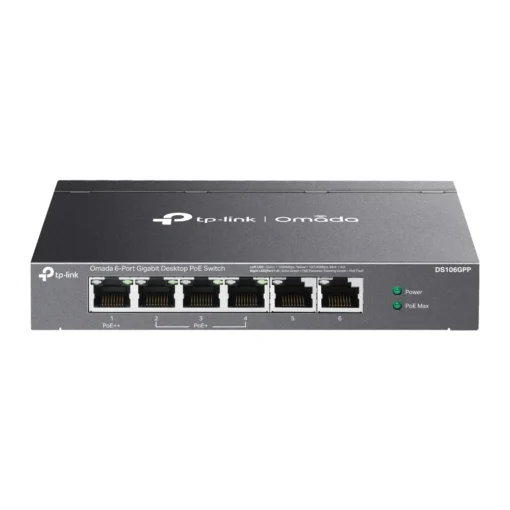 6-портов гигабитов неуправляем комутатор TP-Link Omada DS106GPP с 3-портов PoE+ и 1-портов PoE++