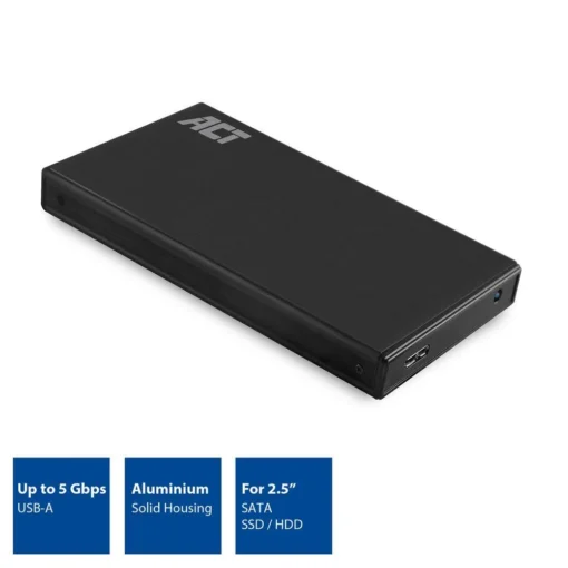 Чекмедже за твърд диск ACT AC1200, SATA, 2.5", USB-C 3.2 Gen1, Черен - Image 2