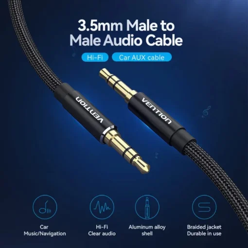 Vention Аудио Кабел 3.5mm Audio Cable  M/M Cotton Braided 1.0m - BAWBF - Image 2