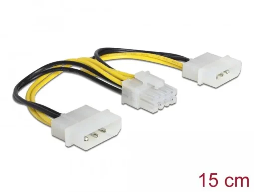 Кабел DeLock Power 2 x 4 pin Molex мъжко > 8 pin EPS мъжко 15 cm