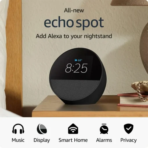 Смарт часовник Amazon Echo Spot 2024, Alexa асистент, Черен - Image 4