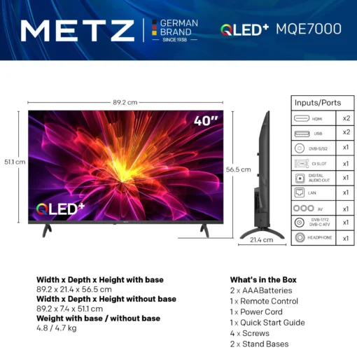 Телевизор METZ 40MQE7000, 40"(100 см), QLED, Google TV, FND, 60Hz - Image 2