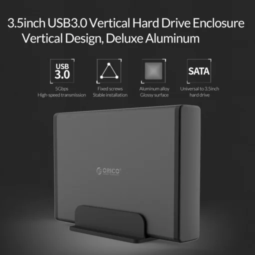 Orico кутия за диск Storage - Case - 3.5 inch Vertical, USB3.0, Power adapter, UASP, black - 7688U3-BK - Image 5