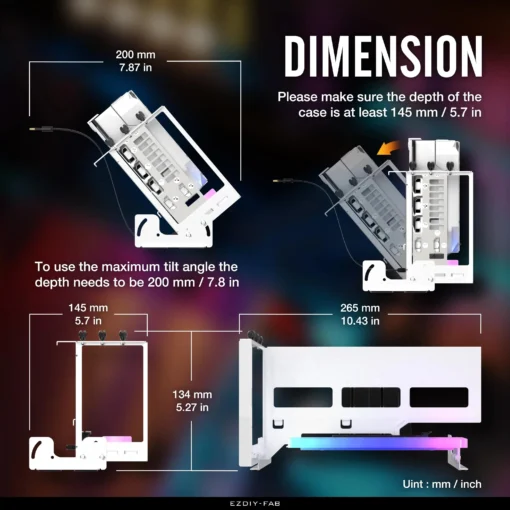 Брекет за вертикален монтаж на 45° GPU EZDIY-FAB ARGB PCIe 4.0 Riser Cable - Бял - Image 3