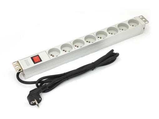 Digitus PDU 19 rack, 8 slots Type E, Schuko plug, 1.8m cable, aluminum switch