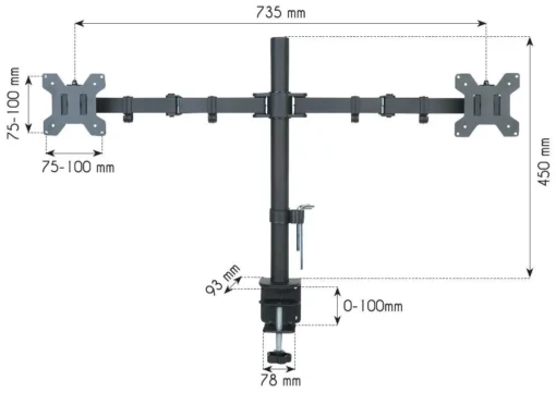 Techly Double desk LCD monitor arm 13-27inch 2x10kg VESA adjustable - Image 2