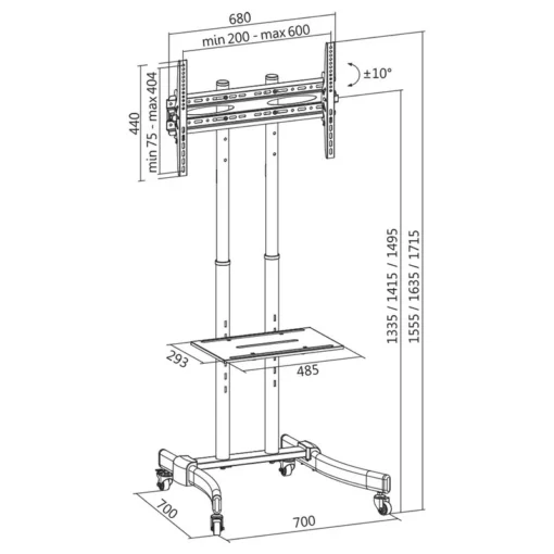 LogiLink Free standing handle 37-70 max 40kg, VESA 600x400 - Image 2