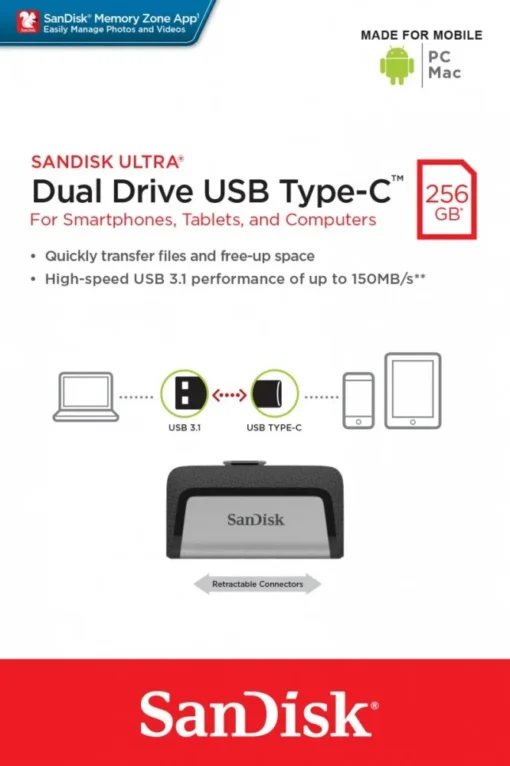 SanDisk Ultra Dual Drive 256GB USB 3.1 Type-C 150MB/s - Image 2