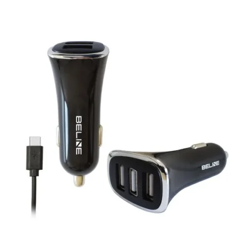 Beline Car charger 3xUSB 4A with USB-C cable 100cm black