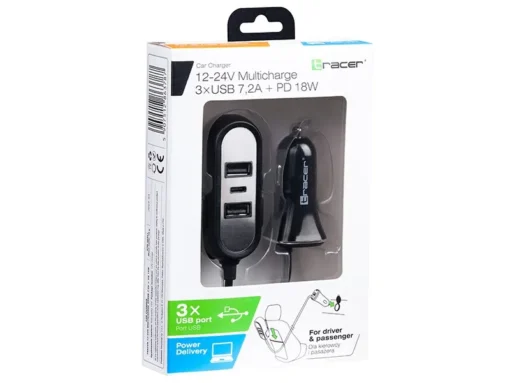 Tracer Car charger 12-24V Multicharge 3xUSB 7,2A + PD 18W - Image 4