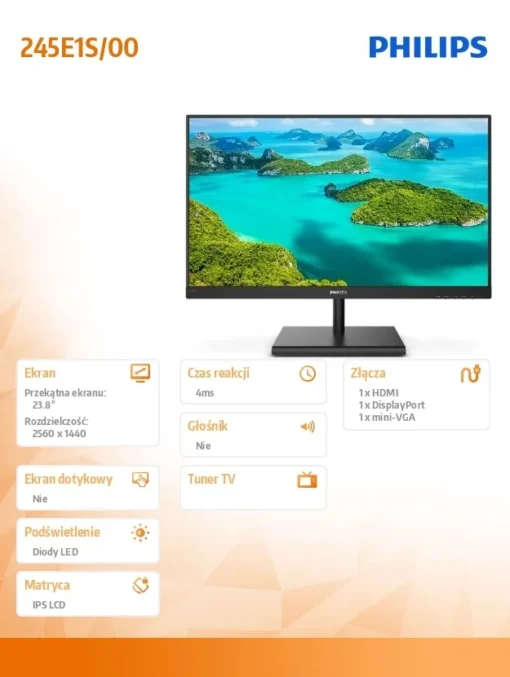 Philips Monitor 245E1S 23.8 IPS HDMI DP FreeSync - Image 5