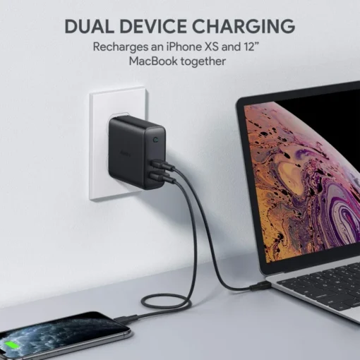 AUKEY PA-D3 Wall Charger 2xUSB Power Delivery (1xUSB+1xUSB C) 5.4A 60W Dynamic Detect - Image 3