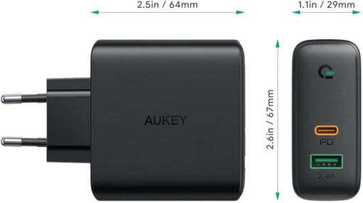 AUKEY PA-D3 Wall Charger 2xUSB Power Delivery (1xUSB+1xUSB C) 5.4A 60W Dynamic Detect - Image 5