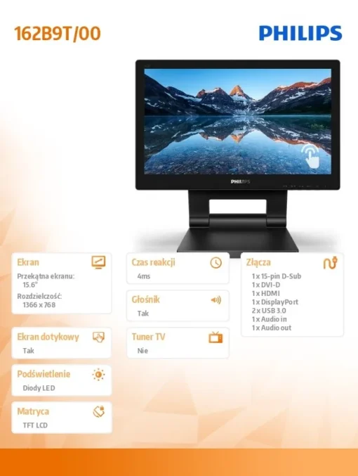 Philips Monitor 162B9T 15.6 inch LED Touch DVI HDMI DP - Image 5