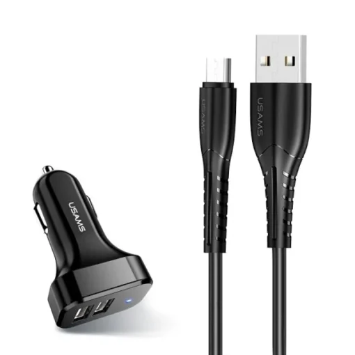 USAMS Car charger 2xUSB C13 2.1A microUSB black NTU35MC13TZ