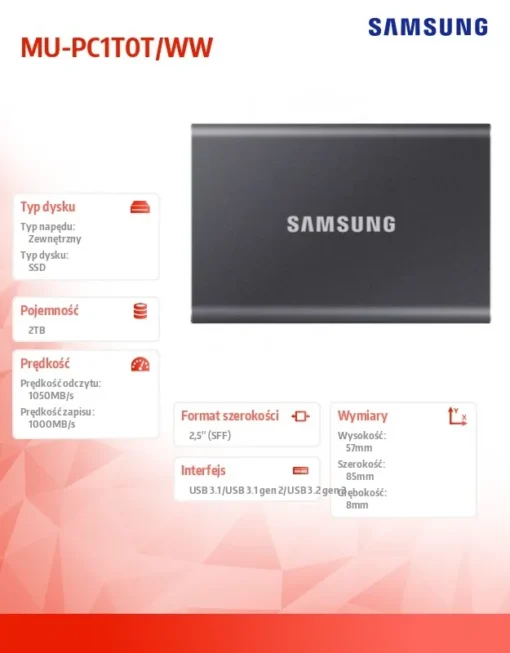 Samsung Drive Portable T7 2TB USB3.2 GEN.2 GREY - Image 6